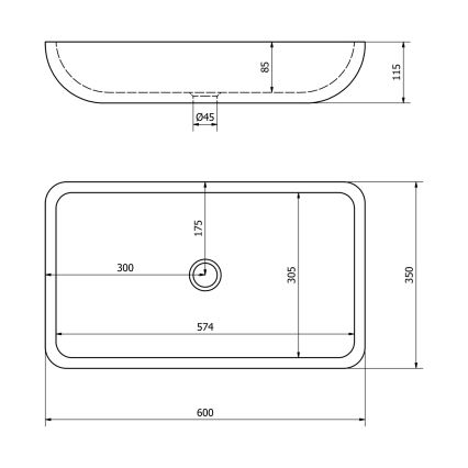 Sapho - Umywalka nablatowa BLOK 60x35 cm kamień/matowa czerń