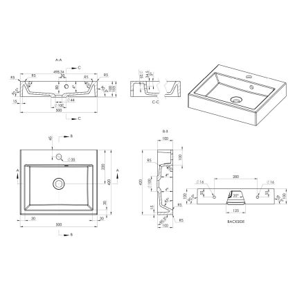Sapho - Umywalka nablatowa ORINOKO 50x42 cm marmur/biały