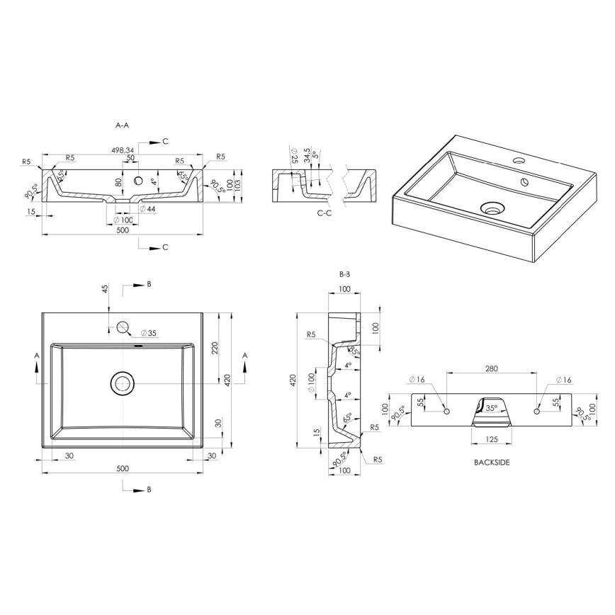 Sapho - Umywalka nablatowa ORINOKO 50x42 cm marmur/biały