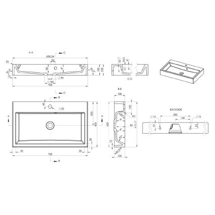 Sapho - Umywalka nablatowa ORINOKO 70x42 cm marmur/biały