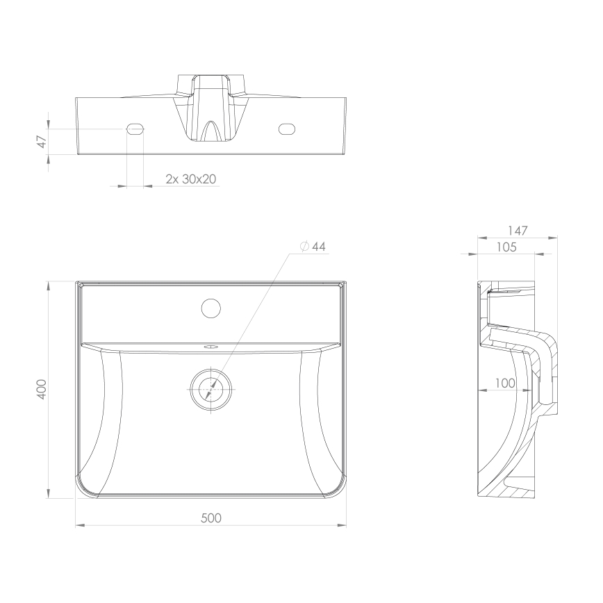 Sapho - Umywalka wisząca 50x40 cm, odlewany marmur/biała