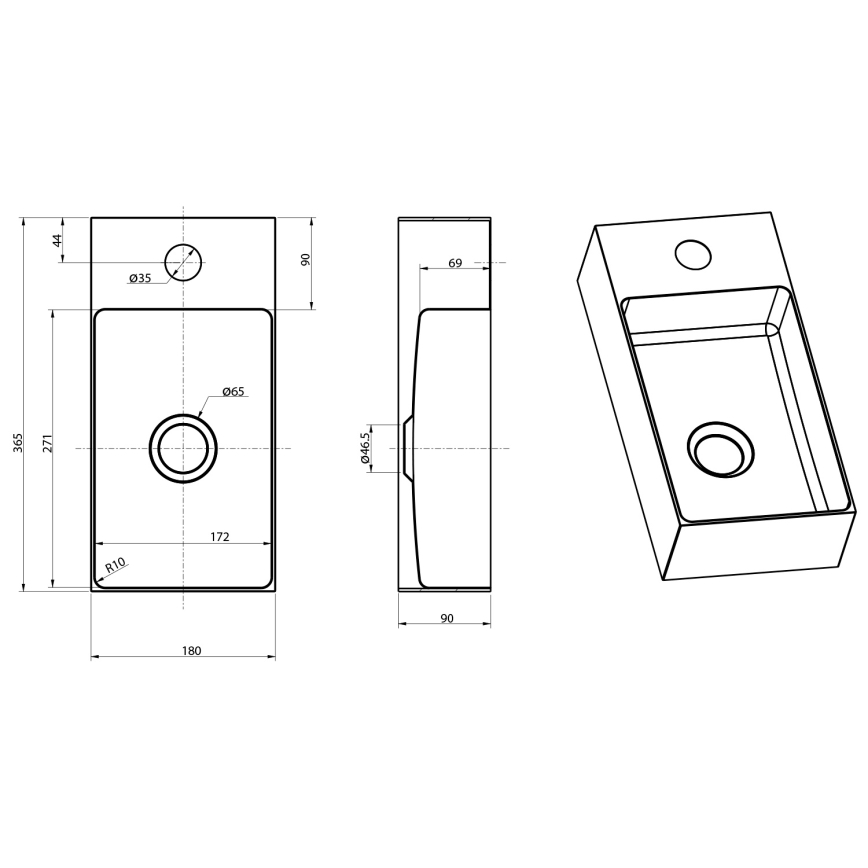 Sapho - Umywalka wisząca AURUM 36,5x18 cm matowa miedziana