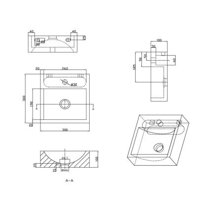 Sapho - Umywalka wisząca BLOK 30x30 cm antracyt