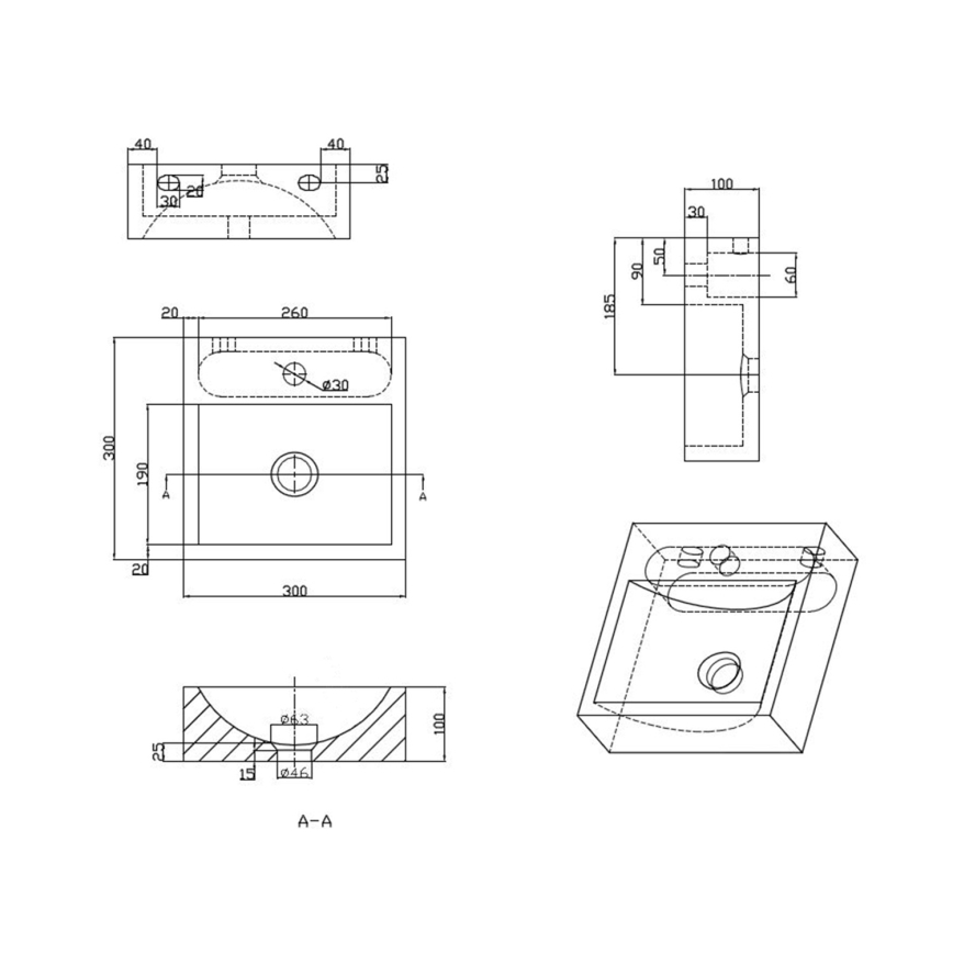 Sapho - Umywalka wisząca BLOK 30x30 cm antracyt