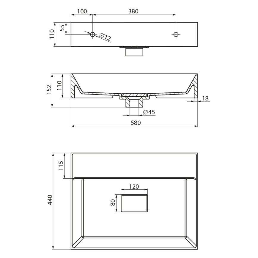 Sapho - Umywalka wisząca GODIVA 58x44 cm marmur/biały