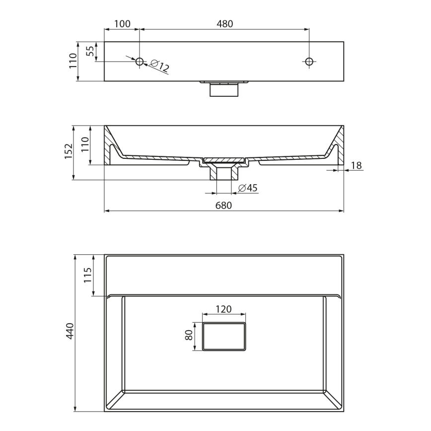 Sapho - Umywalka wisząca GODIVA 68x44 cm marmur/biała