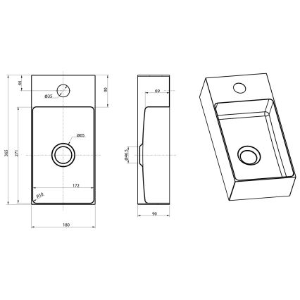 Sapho - Wisząca umywalka AURUM 36,5x18 cm matowe złoto