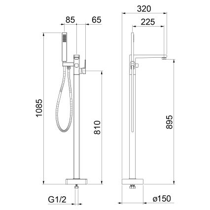 Sapho - Wolnostojący zestaw wannowy TURSI z baterią podłogową, chrom błyszczący
