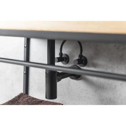 Sapho - Zawór kątowy z rozetą okrągły/czarny mat