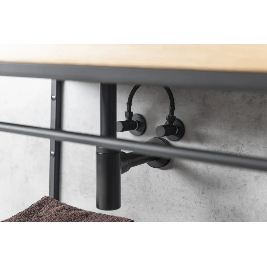 Sapho - Zawór kątowy z rozetą okrągły/czarny mat