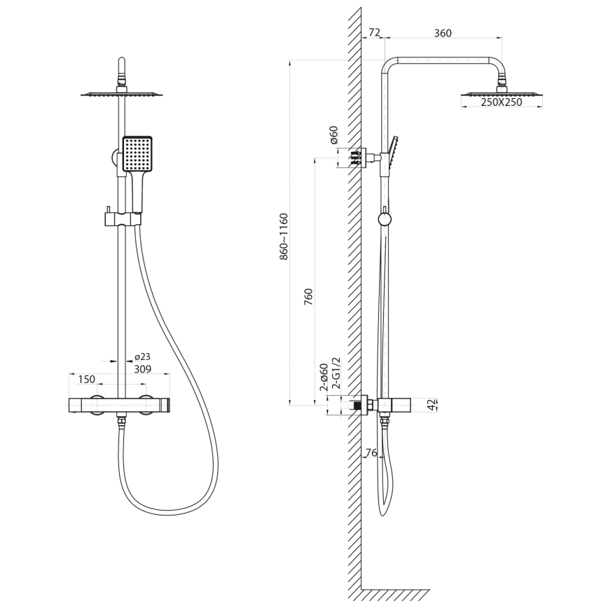 Sapho - Zestaw prysznicowy z baterią CUBEMIX błyszczący chrom