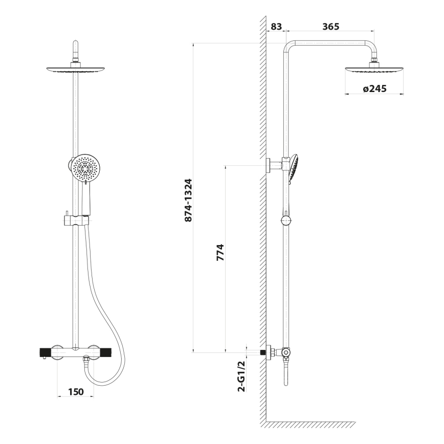 Sapho - Zestaw prysznicowy z baterią SOLARIS chrom błyszczący