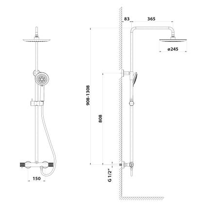 Sapho - Zestaw prysznicowy z baterią SOLARIS, czarny mat