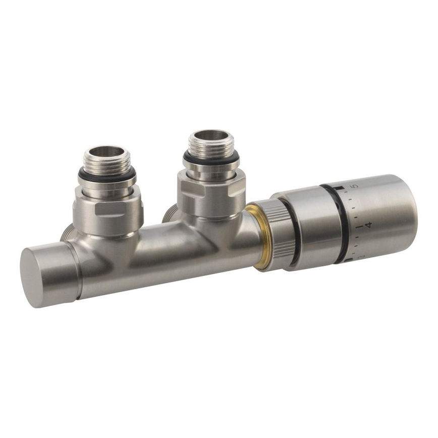 Sapho - Zestaw termostatyczny do przyłącza środkowego TWIN, matowa stal nierdzewna