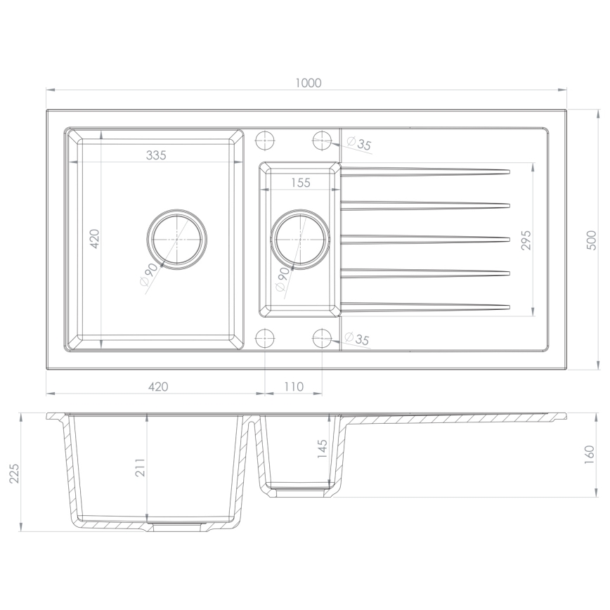 Sapho - Zlew kuchenny 100x50 cm granit/biały