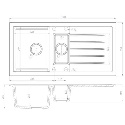 Sapho - Zlew kuchenny 100x50 cm granit/czarny