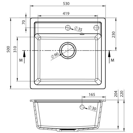 Sapho - Zlewozmywak kuchenny 53x50 cm granit/biały