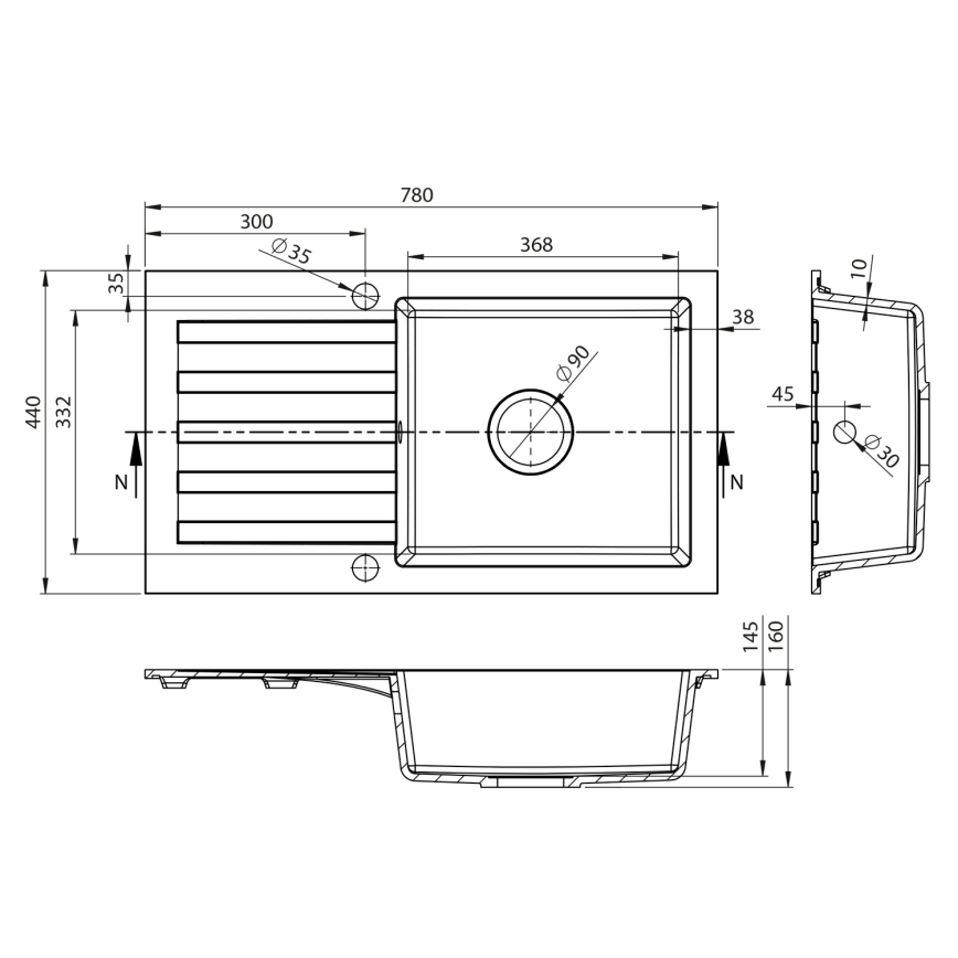 Sapho - Zlewozmywak kuchenny 78x44 cm granit/biały