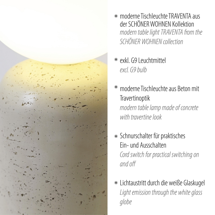 Schöner Wohnen 12543-42 - Lampa stołowa TRAVENTA 1xG9/10W/230V beton