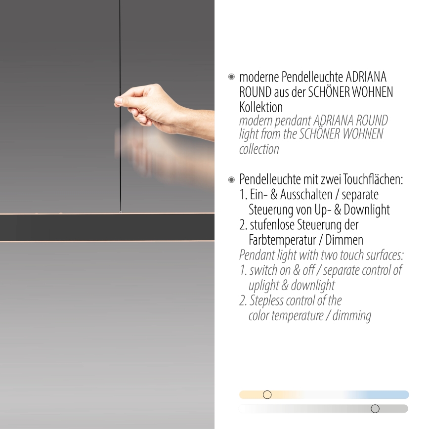 Schöner Wohnen 12577-18 - ściemnialny żyrandol LED na linkach ADRIANA ROUND 2xLED/24W/230V 2700/3000/3500/4000/5000K czarny