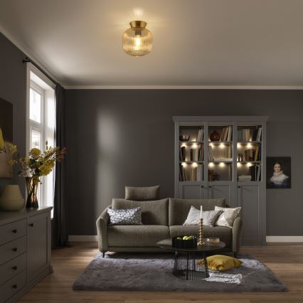 Schöner Wohnen 13574-27 - Lampa sufitowa NAMI 1xE27/25W/230V Ø 20 cm złota/beżowa/przydymiona