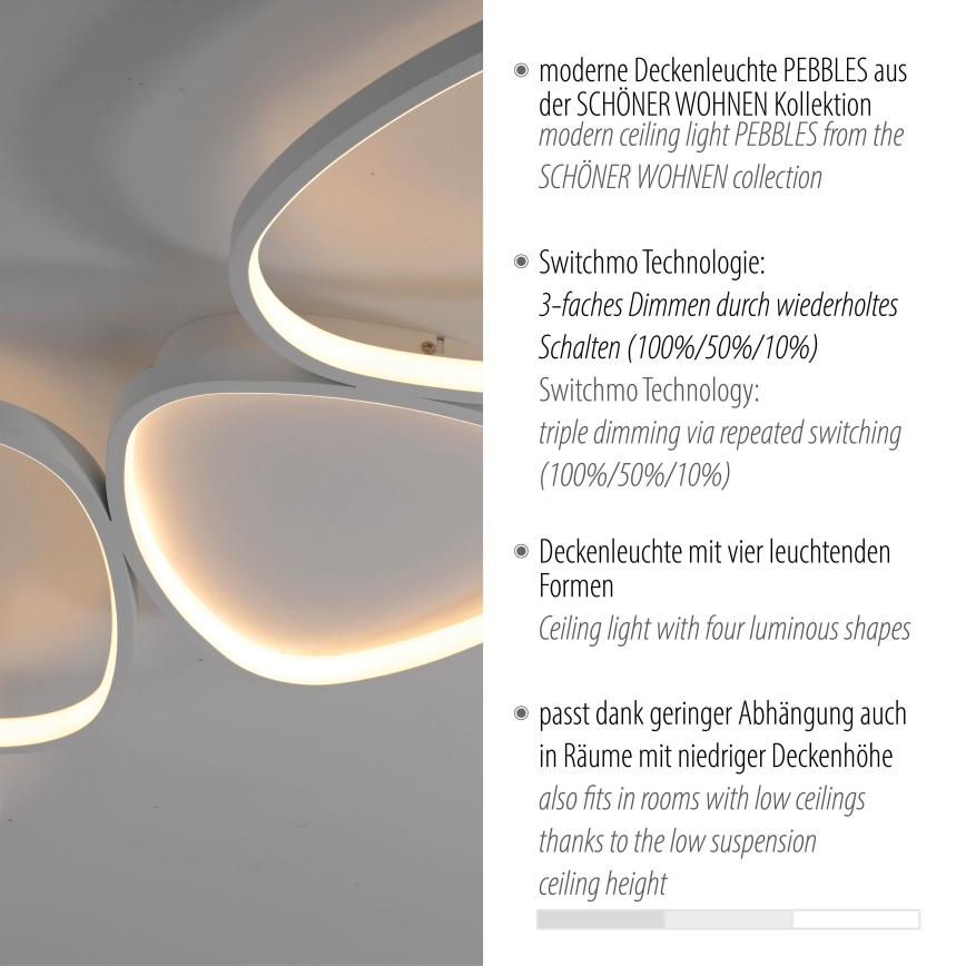 Schöner Wohnen 14039-16 - Ściemnialna oprawa sufitowa LED PEBBLES LED/35,5W/230V biała