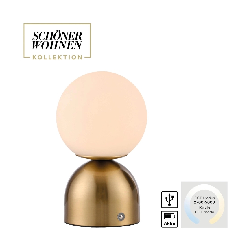 Schöner Wohnen 19218-12 - ściemnialna dotykowa ładowalna lampka stołowa RUDI LED/1,2W/5V 3000-6000K 1200 mAh złota