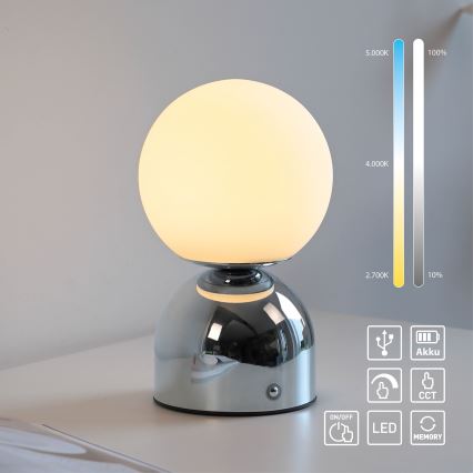 Schöner Wohnen 19218-17 - LED ściemniana dotykowa ładowalna lampa stołowa RUDI LED/1,2W/5V 3000-6000K 1200 mAh błyszczący chrom