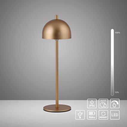 Schöner Wohnen 19244-12 - LED ściemnialna dotykowa ładowalna lampa stołowa zewnętrzna BELLIS LED/2,5W/5V 2600 mAh IP54 złota