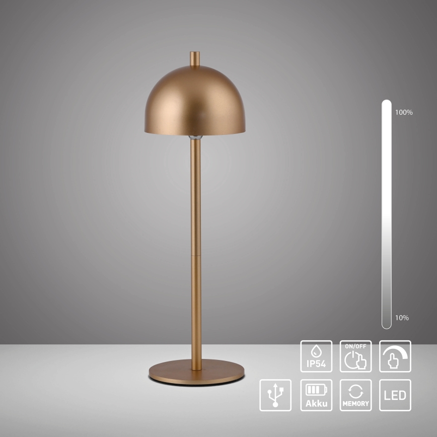 Schöner Wohnen 19244-12 - LED ściemnialna dotykowa ładowalna lampa stołowa zewnętrzna BELLIS LED/2,5W/5V 2600 mAh IP54 złota