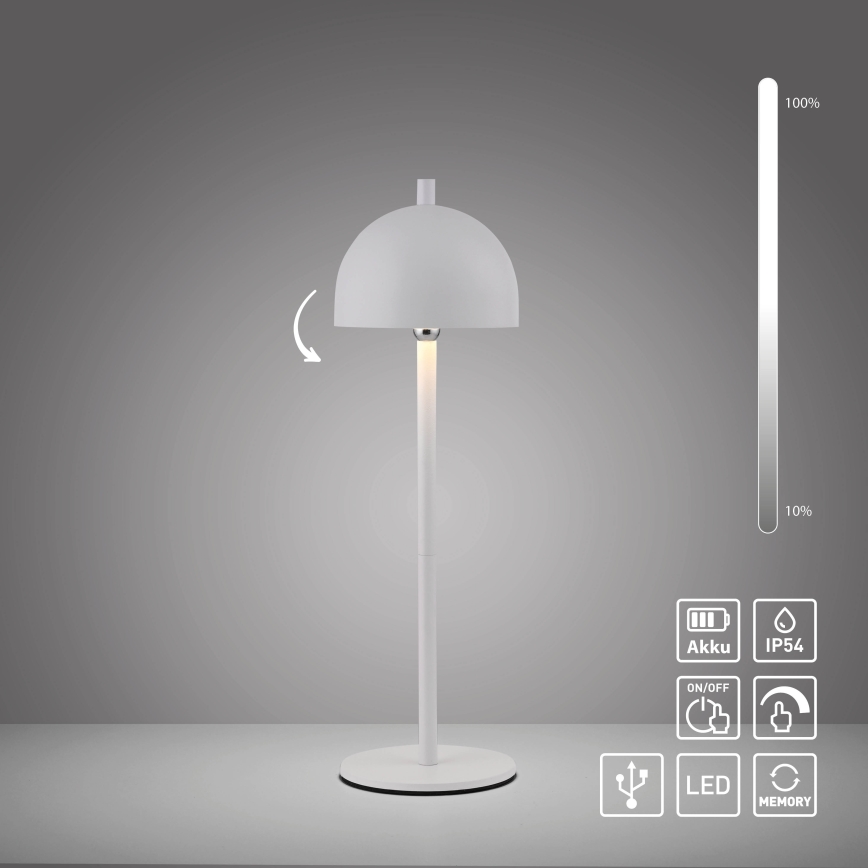 Schöner Wohnen 19244-16 - Zewnętrzna, ładowalna, dotykowa, ściemniana lampa stołowa LED BELLIS LED/2,5W/5V 2600 mAh IP54 biała