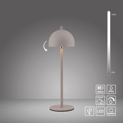 Schöner Wohnen 19244-39 - ściemnialna dotykowa ładowalna zewnętrzna lampa stołowa BELLIS LED/2,5W/5V 2600 mAh IP54 szara