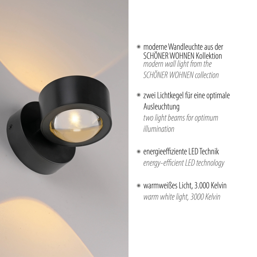 Schöner Wohnen 19331-18 - Kinkiet LED CHIA 2xLED/2W/230V czarny