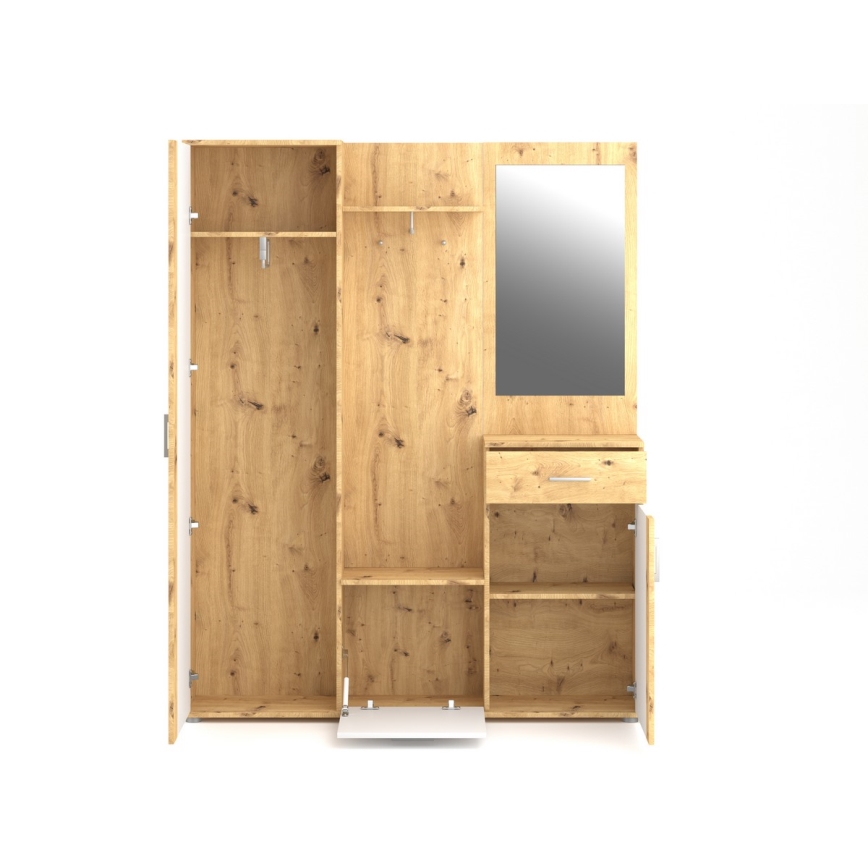 Ściana do przedpokoju z lustrem NOLAN dąb Artisan/biały