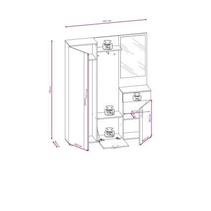 Ściana do przedpokoju z lustrem NOLAN dąb Artisan/biały