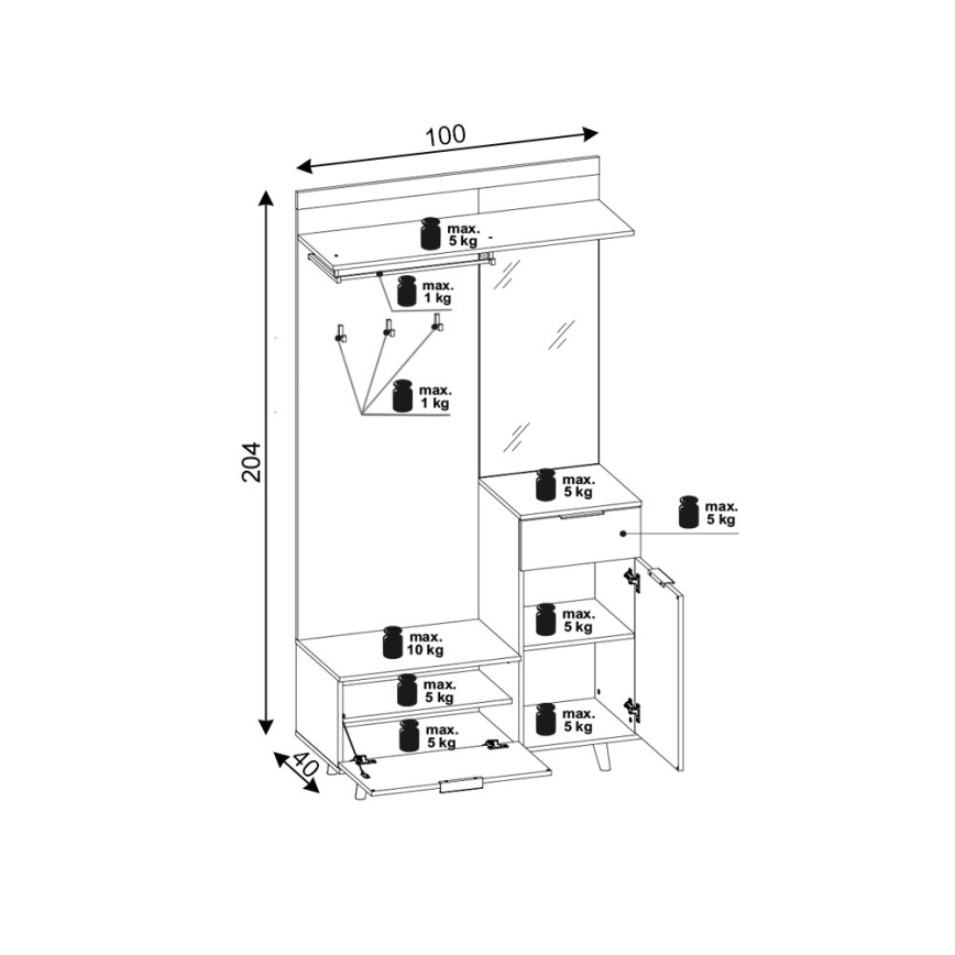 Ściana do przedpokoju z lustrem SVEN brąz/grafit