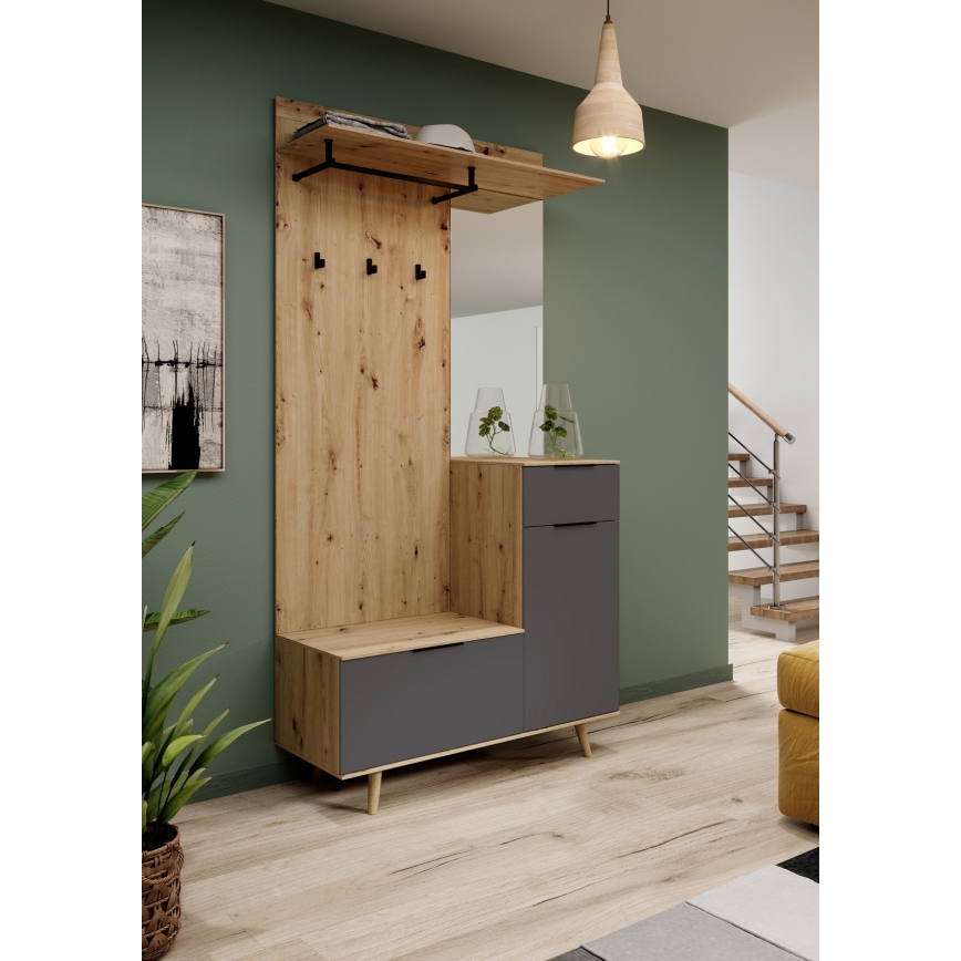 Ściana przedpokoju z lustrem SVEN, brąz/grafit