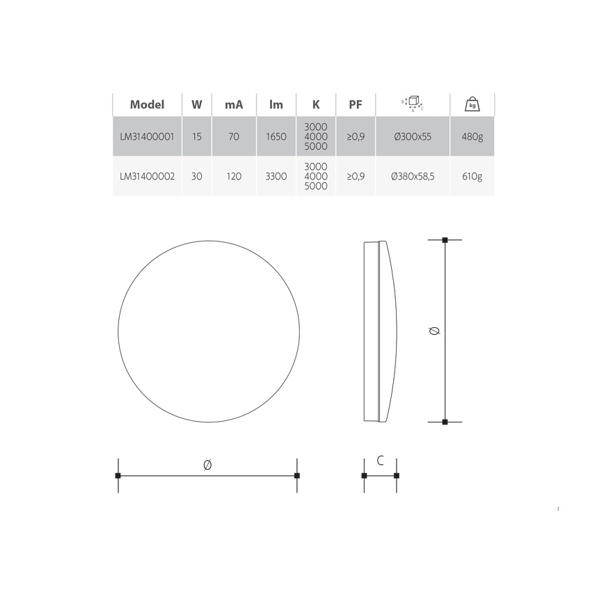 LED ściemnialna oprawa sufitowa do łazienki LED/15W/230V 3000/4000/5000K Ø 30 cm IP54