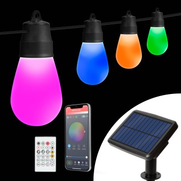Ściemnialna girlanda solarna LED RGBIC 15xLED/1,3W/3,7/5V 2200 mAh 8 m IP65 czarny + pilot zdalnego sterowania