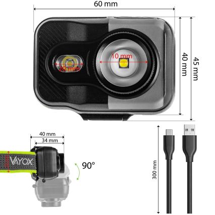 Ściemnialna ładowalna czołówka LED/10W/5V/3xAAA IP66 800 lm 1000 mAh