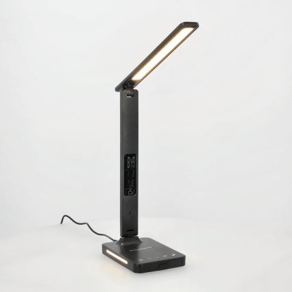 Lampa stołowa LED z funkcją ściemniania i ładowaniem bezprzewodowym QI, wyświetlacz i port USB LED/7W/230V 3000-6000K czarna