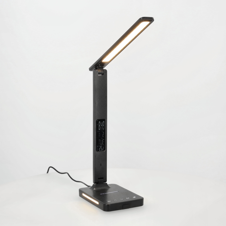 Lampa stołowa LED z funkcją ściemniania i ładowaniem bezprzewodowym QI, wyświetlacz i port USB LED/7W/230V 3000-6000K czarna