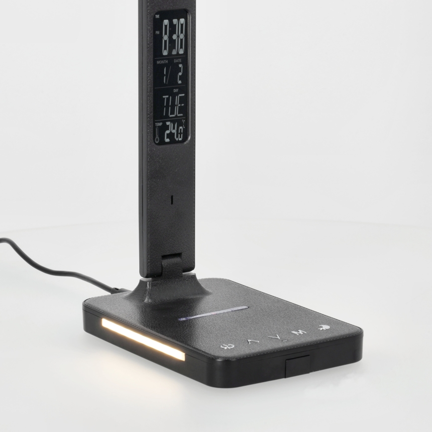 Lampa stołowa LED z funkcją ściemniania i ładowaniem bezprzewodowym QI, wyświetlacz i port USB LED/7W/230V 3000-6000K czarna