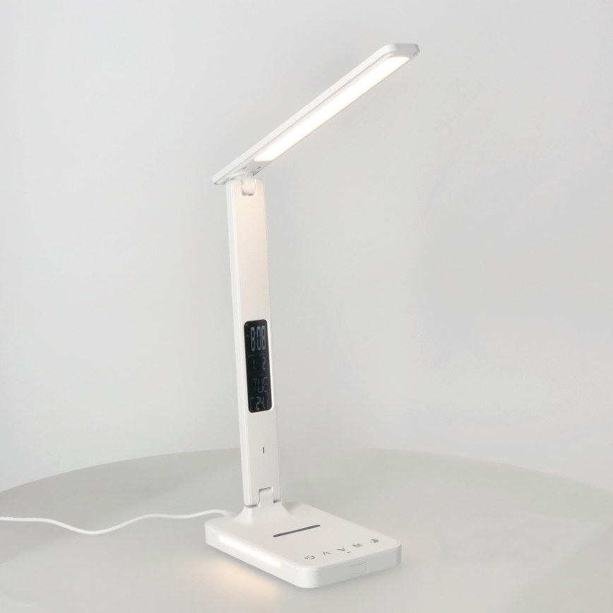 Lampa stołowa LED z funkcją ściemniania i ładowaniem bezprzewodowym QI, wyświetlacz i port USB LED/7W/230V 3000-6000K białe