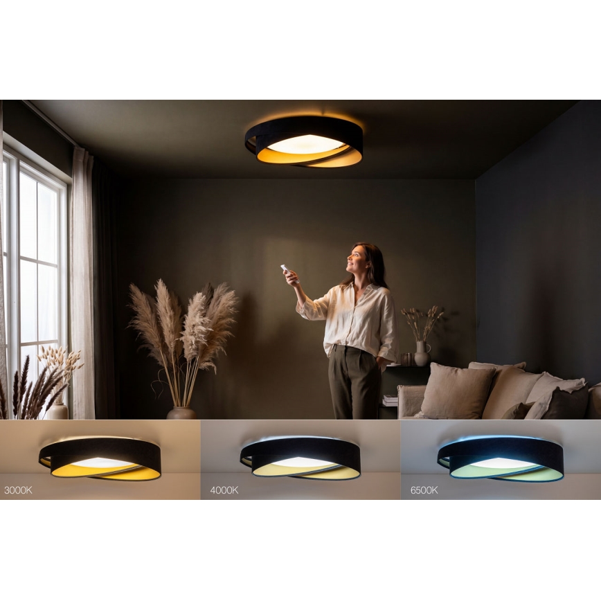 Ściemnialna lampa sufitowa LED SMART GALAXY MODERN LED/24W/230V 3000-6500K śr. 55 cm czarna/złota + pilot zdalnego sterowania