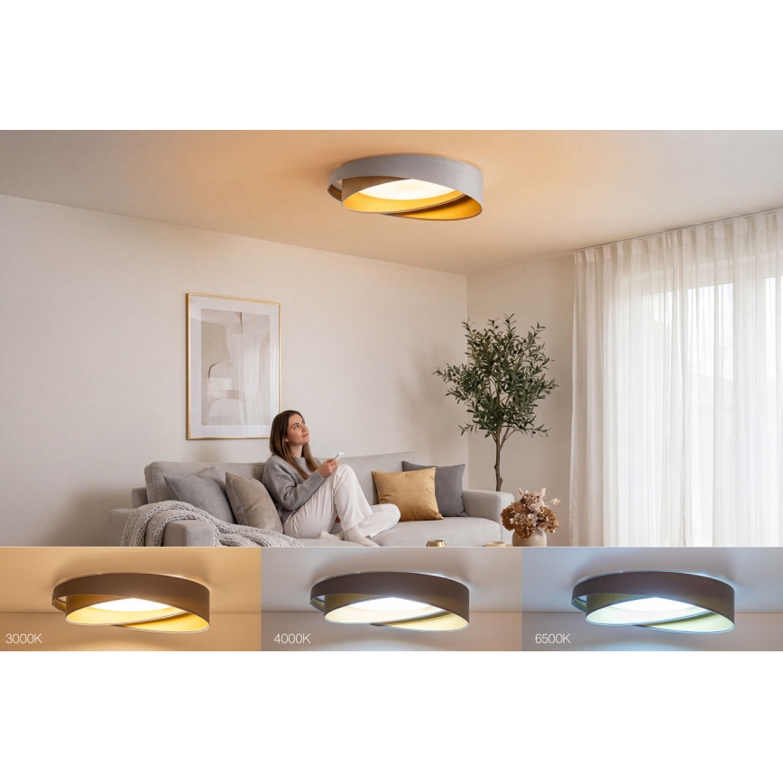 Ściemniana lampa sufitowa SMART GALAXY MODERN LED/24W/230V 3000-6500K śr. 55 cm szary/złoty + zdalne sterowanie