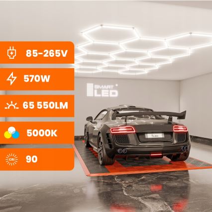 Ściemnialna oprawa sufitowa LED HEXAGON LED/570W/85-265V 5000K 522x298 cm CRI 90 IP54 biała