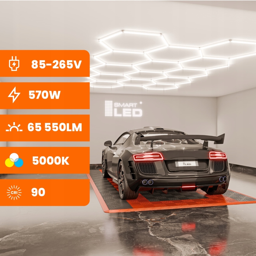 Ściemnialna oprawa sufitowa LED HEXAGON LED/570W/85-265V 5000K 522x298 cm CRI 90 IP54 biała