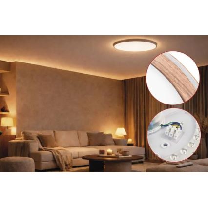 Ściemnialna lampa sufitowa LED ILVI LED/30W/230V 2700-6500K śr. 40 cm dekor drewna + pilot zdalnego sterowania
