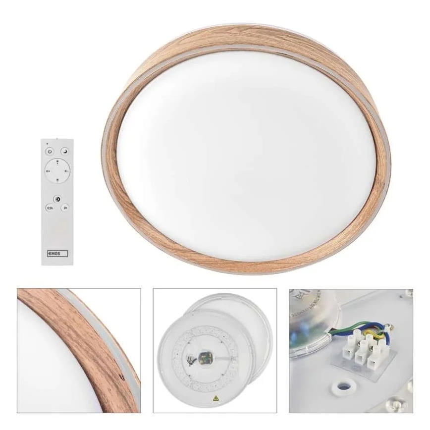 Ściemnialna lampa sufitowa LED ILVI LED/30W/230V 2700-6500K śr. 40 cm dekor drewna + pilot zdalnego sterowania
